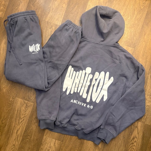 White Fox Tops - White Fox Archive 6-0 Grey White Puffy Print Hoodie and Sweatpants Suit Set